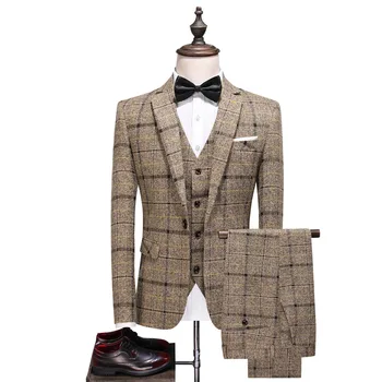 Ehioe Coat Pants Vest British Style Slim Fit| Pledas Didelio dydžio 5XL vestuvių jaunikis aukščiausios klasės 3 dalių kostiumas Komplektas verslo laisvalaikio kostiumas